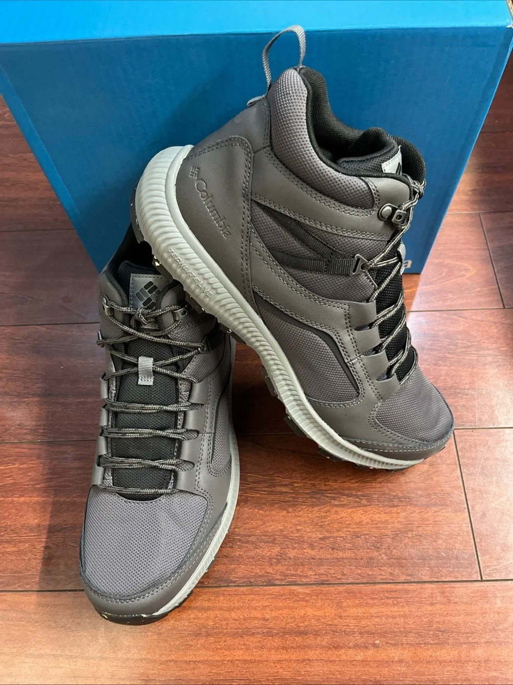 Mens 12 Columbia Re-Peak Mid Boot Shoe Dark Grey Trail Hiking Mesh Leather New